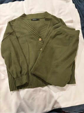 Moss Green V-Neck Cardigan Sweater -